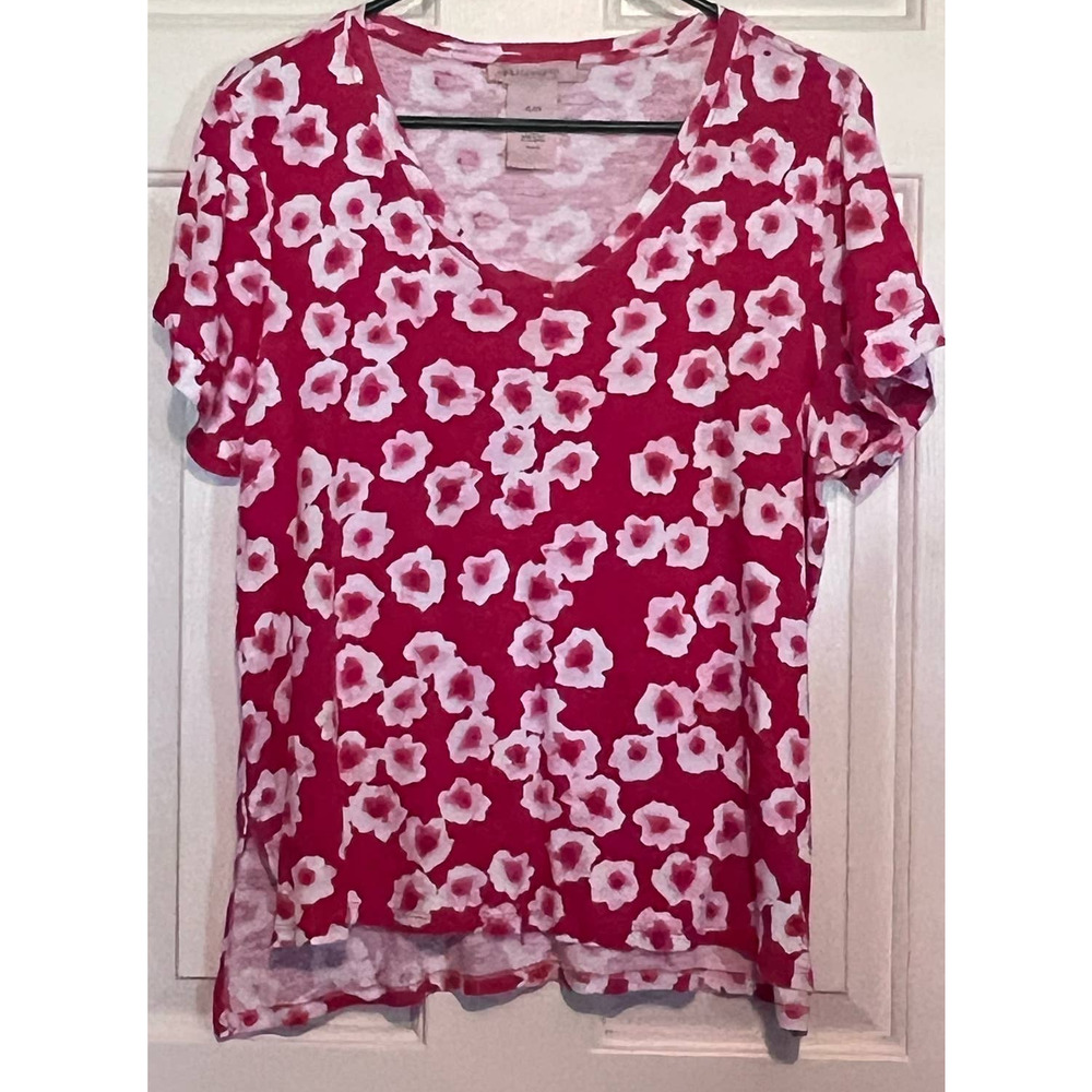 Philosophy Women's Red White Top 100% Pima Cotton Size XL 23" Long x 21" PTP